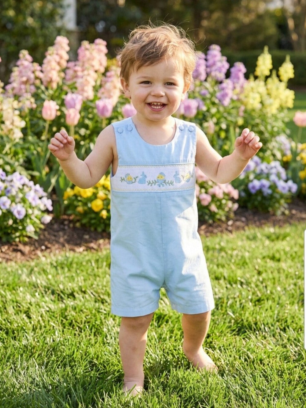 Lil' Cactus Blue Baby Easter Smocked Romper Sz 2T
